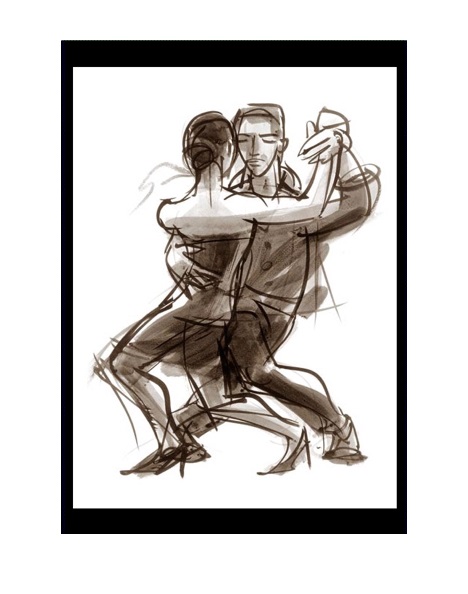 Drawing of focused leader in Argentine tango