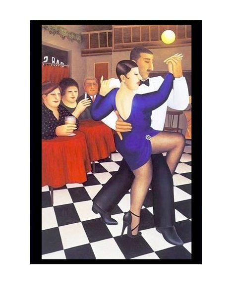 Schilderij tango dansers met toeschouwers